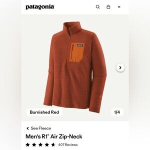 NWT Patagonia Men's R1® Air Zip-Neck Burnished Red - M